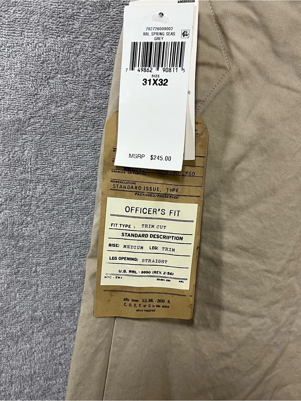RRL Double RL Ralph Lauren Officer's Chino Pants size 31x32 Straight Fit NWT